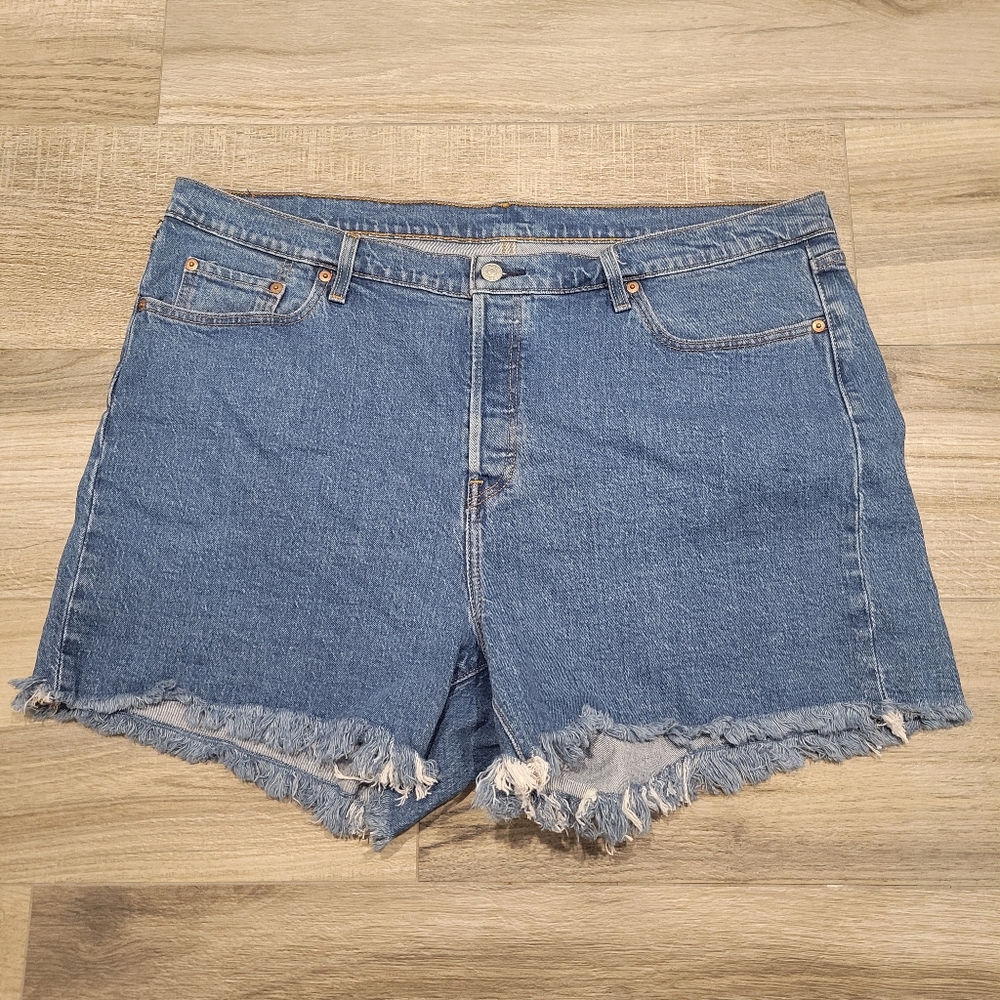 Levi's 501 Frayed Hem 5 Button Fly High Waist Denim Shorts Women's 20W Plus Size